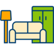 Residential moving icon featuring a couch and lamp.
