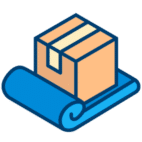 A moving box wrapped in protective quilt pads.