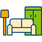 A senior's couch, dresser and lamp being moved.