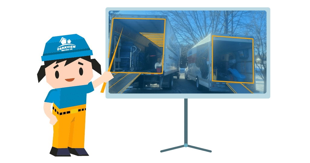 Comparison between a U-Haul rental truck and a professional long-distance moving truck, showcasing size and capability differences.